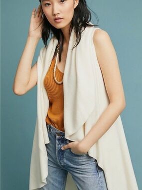 Moth by Anthropologie Sleeveless Draped Open-Front Cardigan Vest - Cream